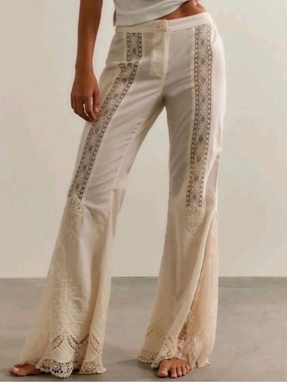 $168 Free People Aliyah Lace Flare Pants 12 Ivory